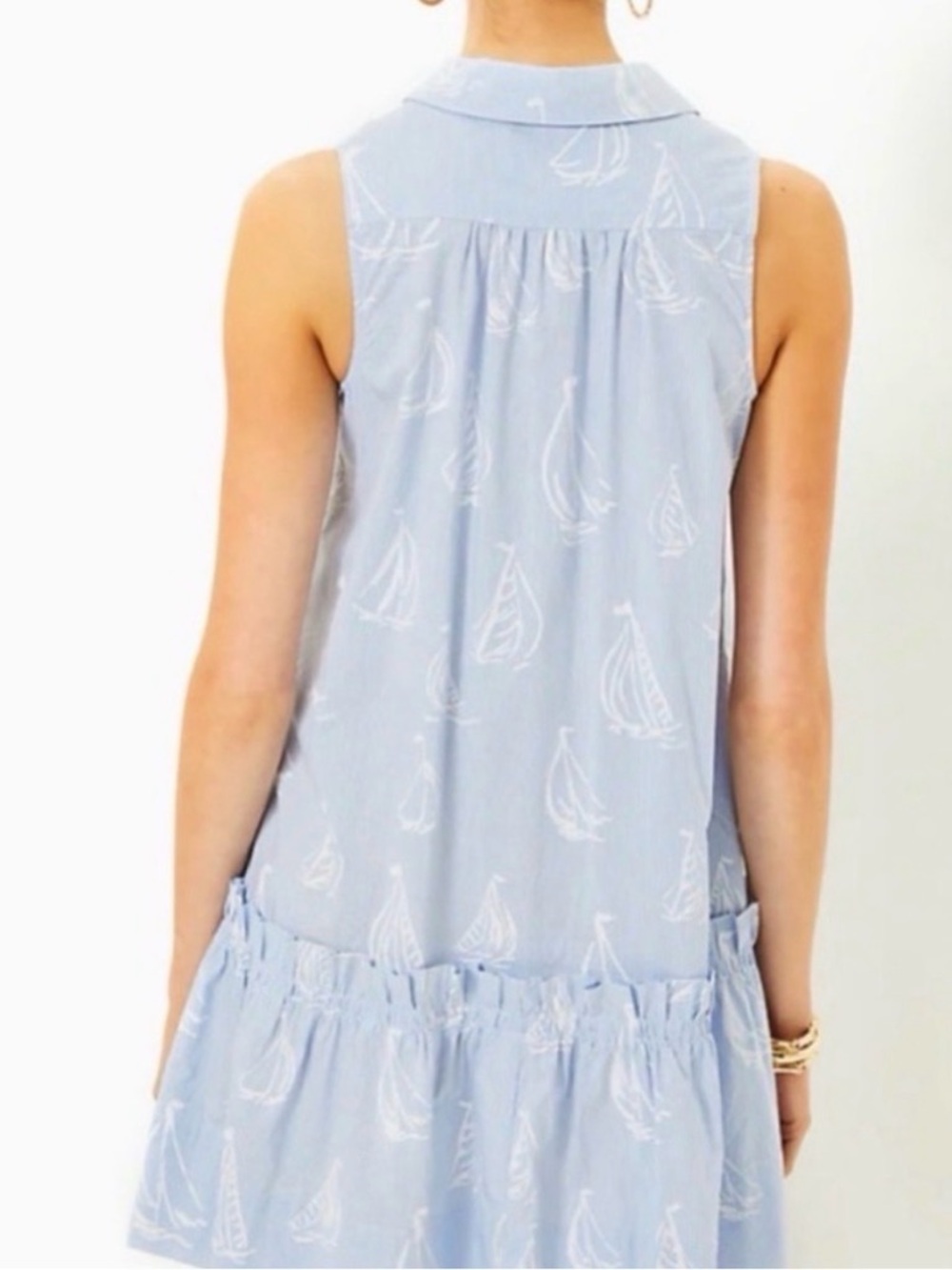 Lilly Pulitzer Light Blue Sailboat Tiered Sleeveless Dress - Picture 2 of 8